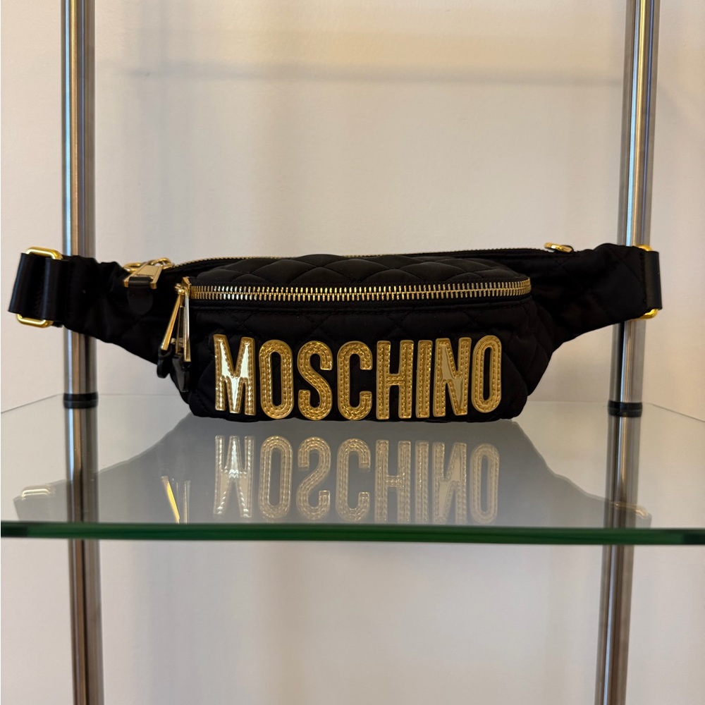 Moschino Black Belt Bag with Gold Accents